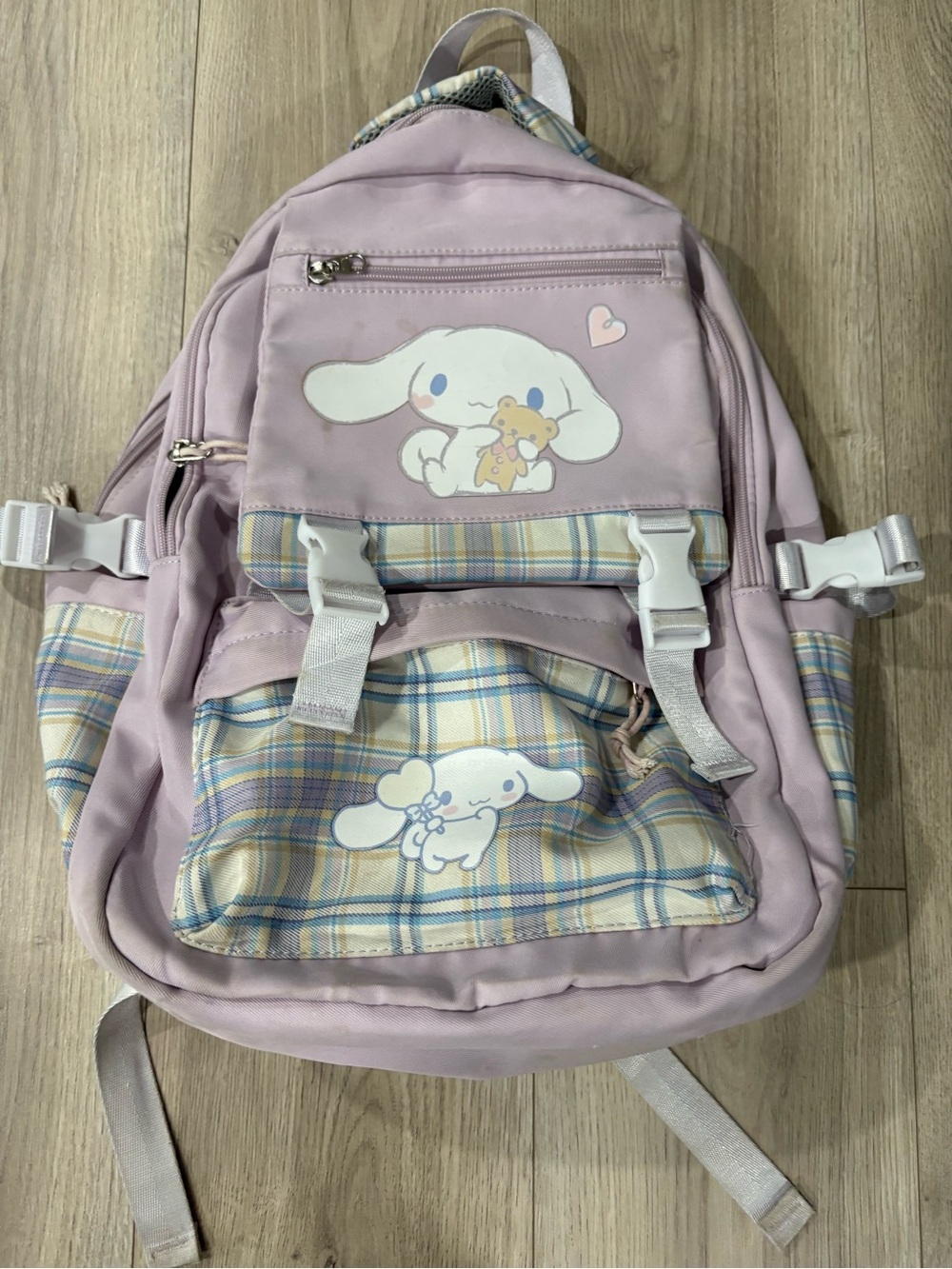 Kids Pink Cinnamoroll Backpack with Plaid Accents